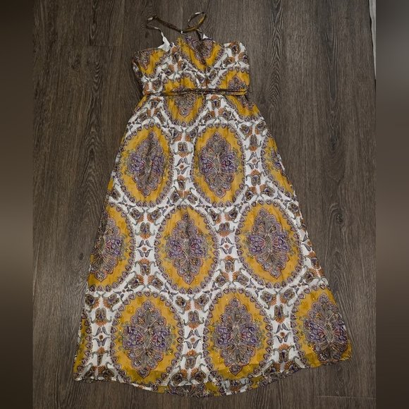 Anthropologie Yellow, Gold, Green and Purple Maxi Dress XL - Picture 3 of 4